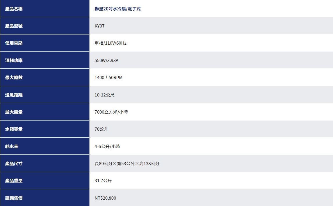 電子面板獅皇20計時式水冷扇-KY07／球館、活動中心、健身房、中大社區最愛